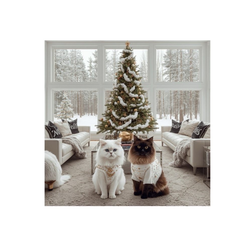 HANDCRAFTED digital art print Elegant Holiday Cats in Sweaters Christmas vibes